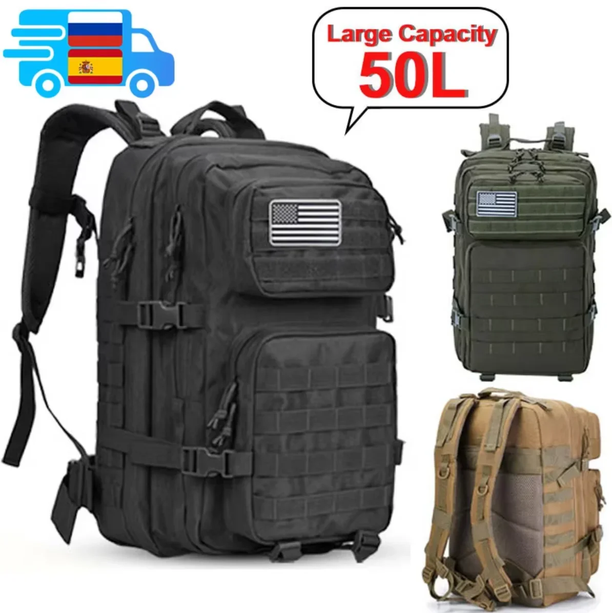 2Q-50L Tactical Backpack Men's - Rucksack Military Style ulasan dan harga